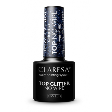 Top do lakierów hybrydowych Claresa Top No Wipe Glitter Blue 5 ml