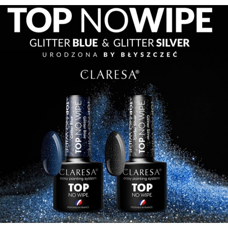 Top do lakierów hybrydowych Claresa Top No Wipe Glitter Blue 5 ml